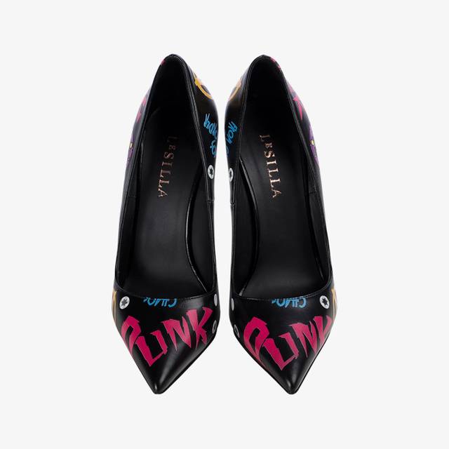 Le Silla Décolleté Pelle Nera Con Stampe Fucsia