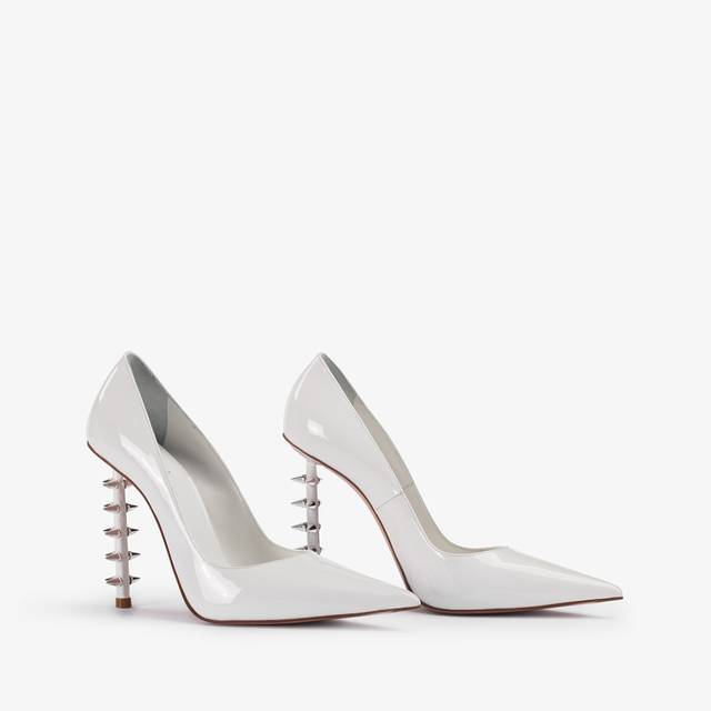 Le Silla Décolleté Vernice Bianca Con Borchie