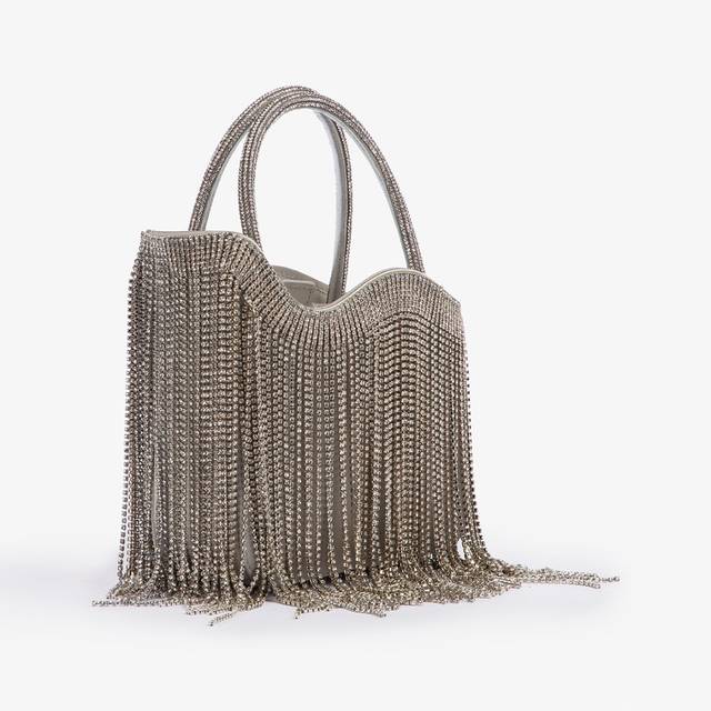 Le Silla Mini Bag Raso Argento Con Frange Argento