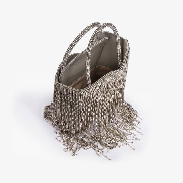 Le Silla Mini Bag Raso Argento Con Frange Argento