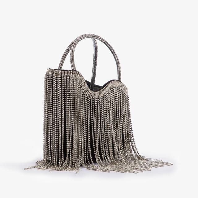 Le Silla Mini Bag Raso Nero Con Frange Argento