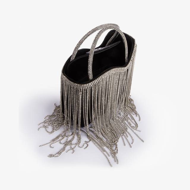 Le Silla Mini Bag Raso Nero Con Frange Argento