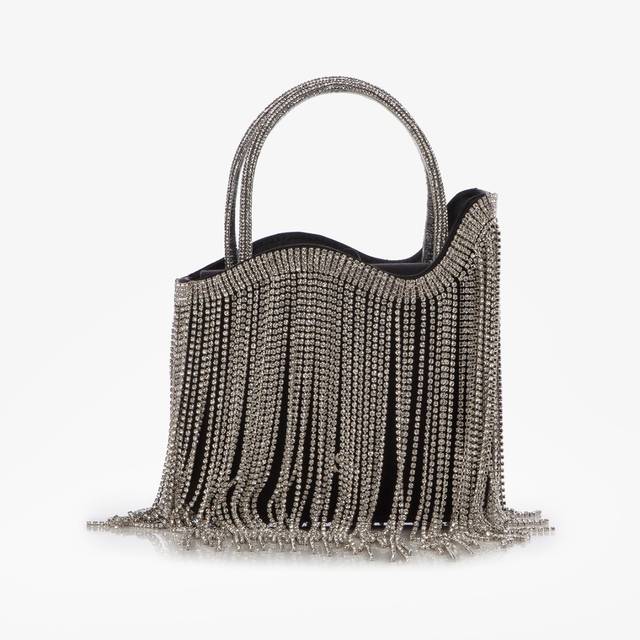 Le Silla Mini bag raso nero con frange argento