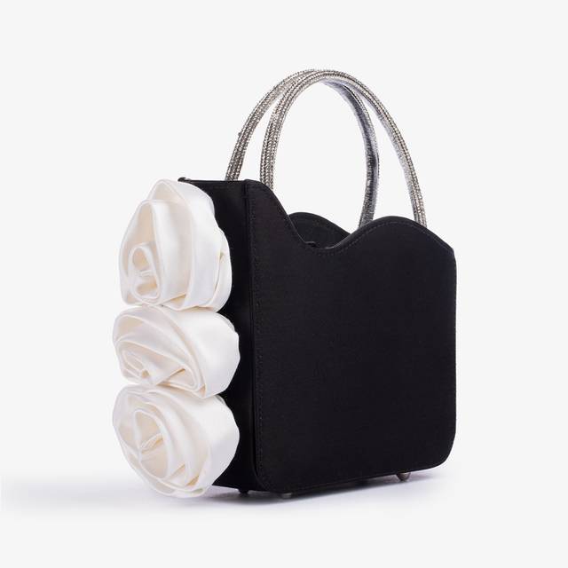 Le Silla Mini Bag Raso Nero E Cristalli Con Rose