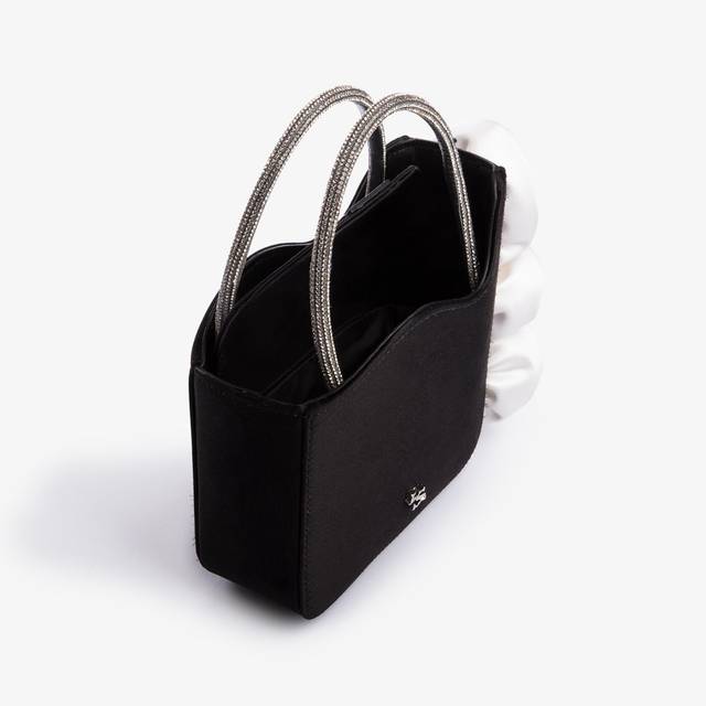 Le Silla Mini Bag Raso Nero E Cristalli Con Rose