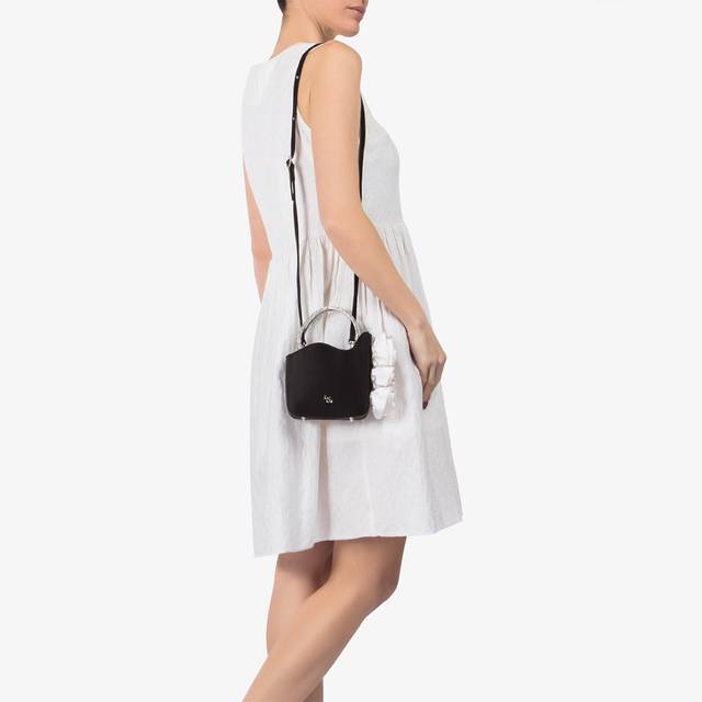 Le Silla Mini Bag Raso Nero E Cristalli Con Rose