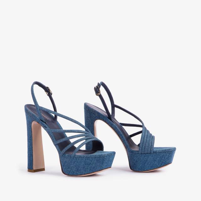 Le Silla Sandalo Con Plateau Denim Blu
