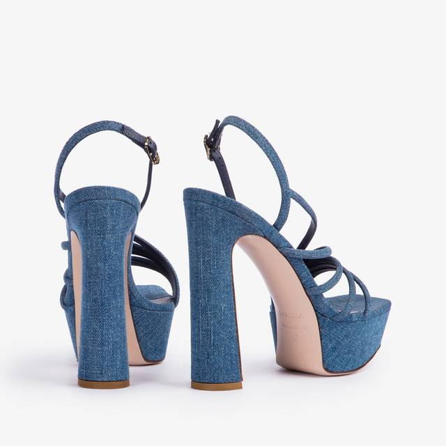 Le Silla Sandalo Con Plateau Denim Blu