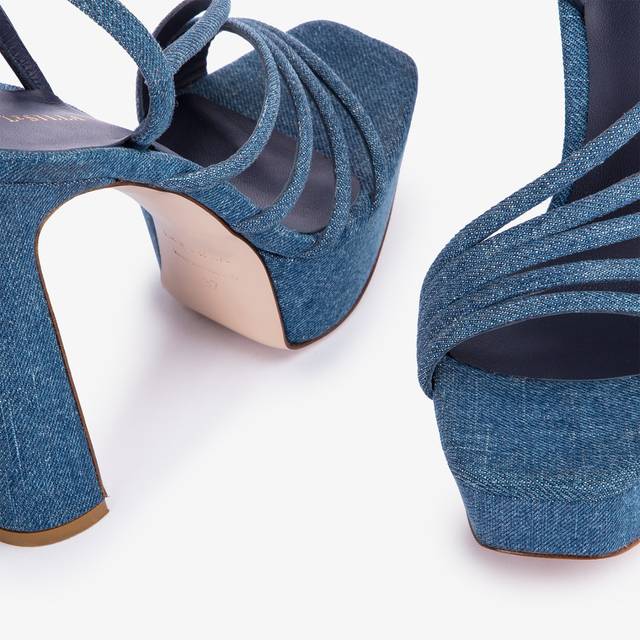 Le Silla Sandalo Con Plateau Denim Blu