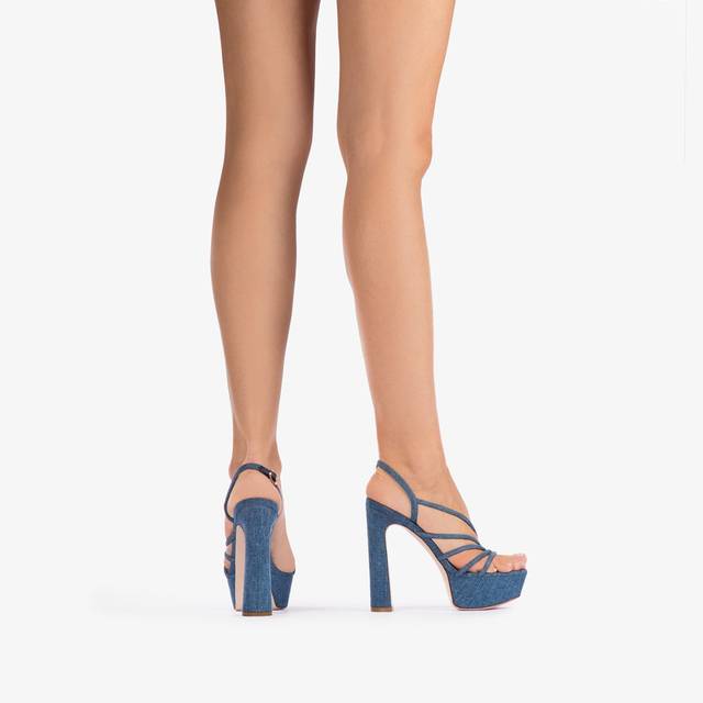 Le Silla Sandalo Con Plateau Denim Blu