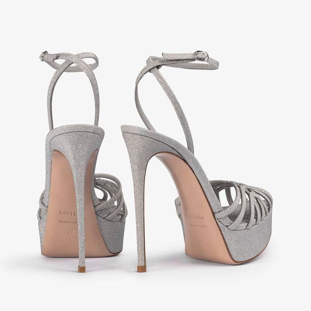 Le Silla Sandalo Con Plateau Glitter Argento