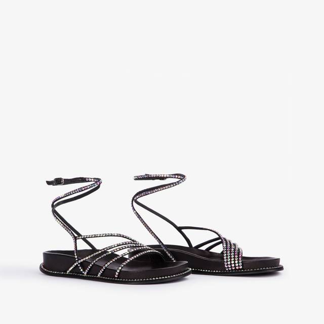 Le Silla Sandalo Con Plateau Raso Nero E Cristalli