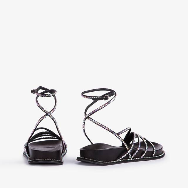 Le Silla Sandalo Con Plateau Raso Nero E Cristalli