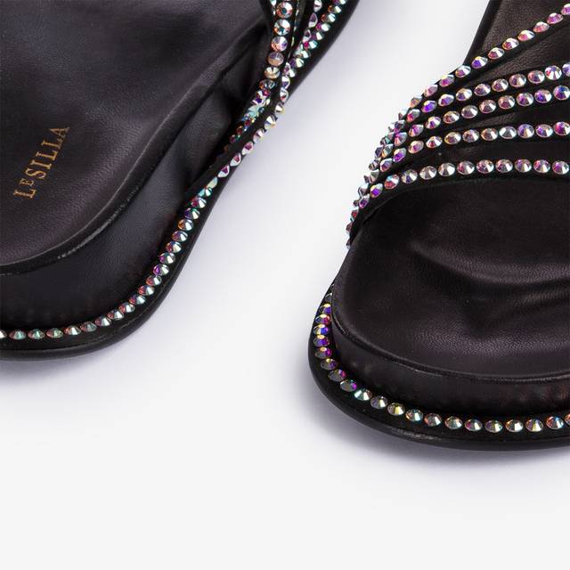 Le Silla Sandalo Con Plateau Raso Nero E Cristalli