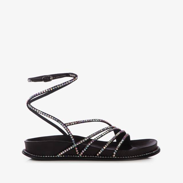 Le Silla Sandalo Con Plateau Raso Nero E Cristalli