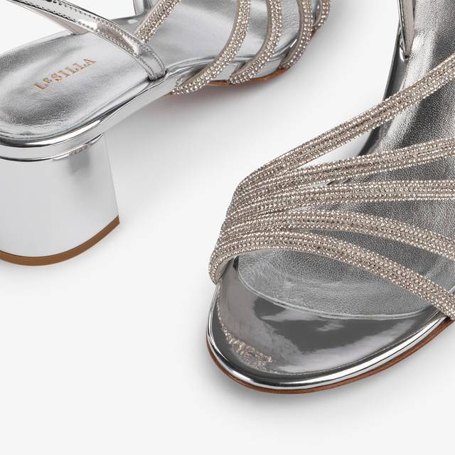 Le Silla Sandalo Effetto Pavé Di Cristalli Argento