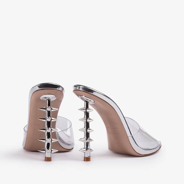 Le Silla Sandalo Mule Plexy Argento Con Borchie