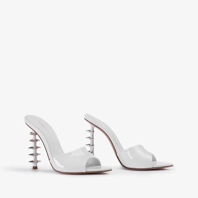 Le Silla Sandalo Mule Vernice Bianco Con Borchie