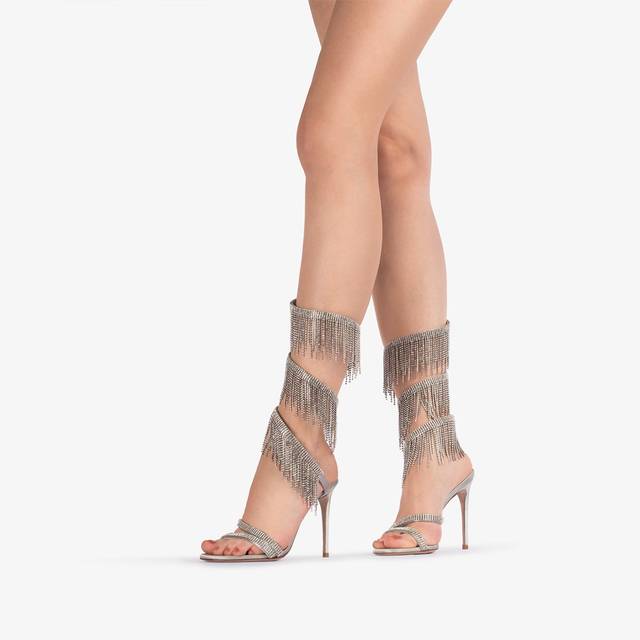 Le Silla Sandalo Raso Argento Con Frange Argento