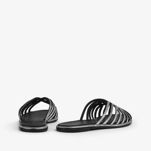 Le Silla Sandalo Raso Nero Con Cristalli Argento