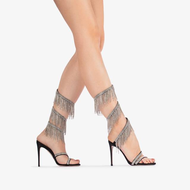 Le Silla Sandalo Raso Nero Con Frange Argento