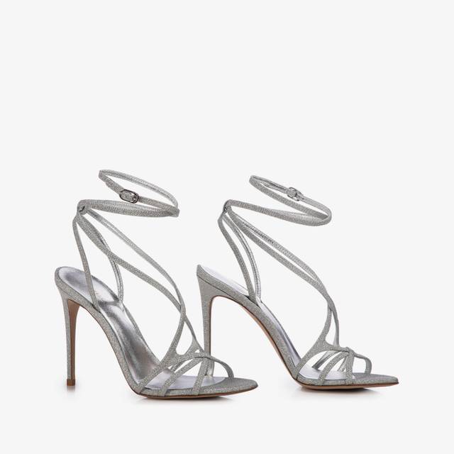 Le Silla Sandalo Tessuto Glitter Argento