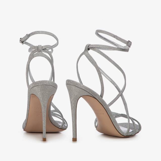 Le Silla Sandalo Tessuto Glitter Argento