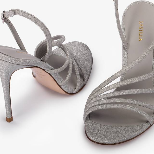 Le Silla Sandalo Tessuto Glitterato Argento