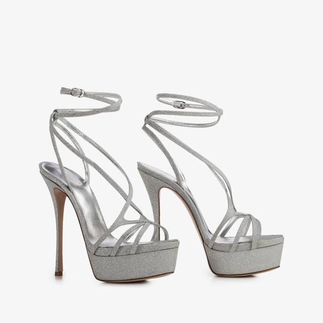 Le Silla Sandalo Tessuto Glitterato Argento