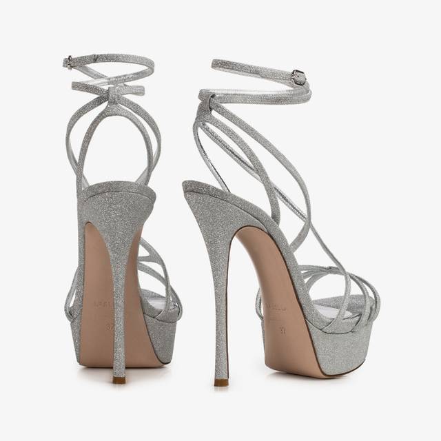 Le Silla Sandalo Tessuto Glitterato Argento