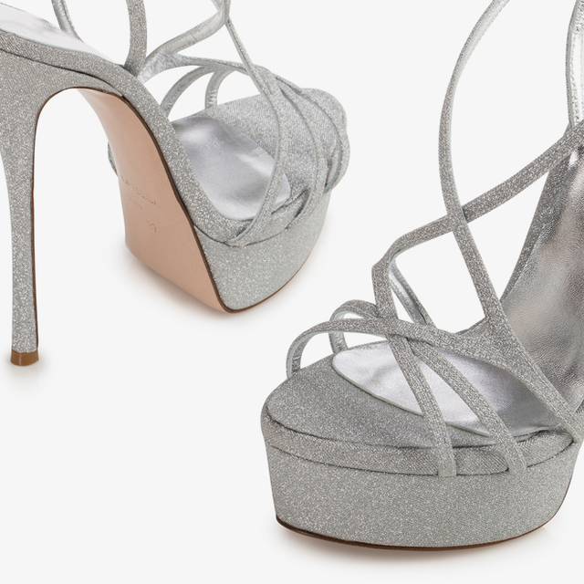 Le Silla Sandalo Tessuto Glitterato Argento