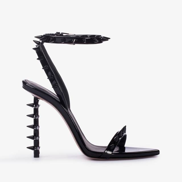 Le Silla Sandalo vernice nero con borchie