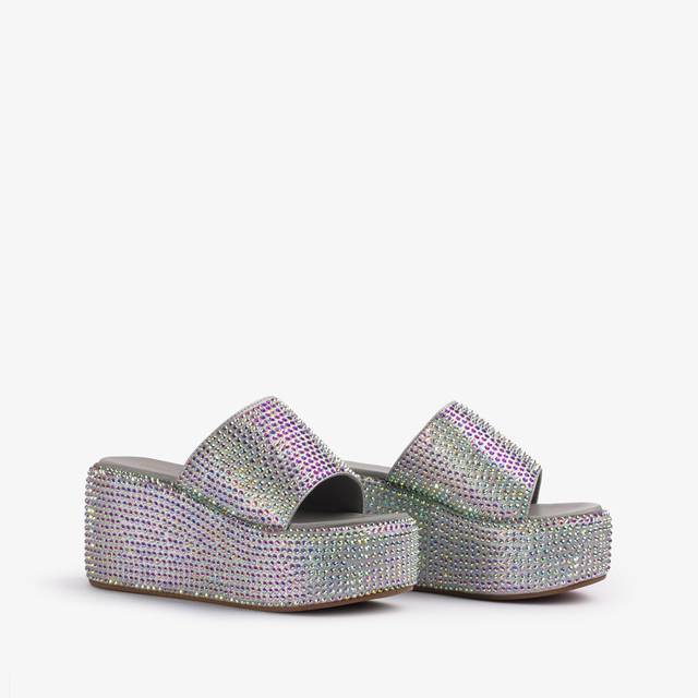 Le Silla Sandalo Zeppa Cristalli Argento