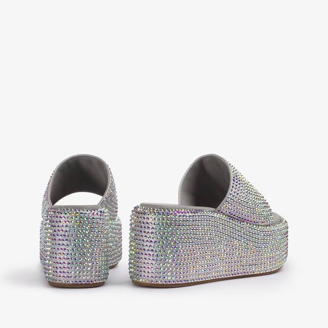 Le Silla Sandalo Zeppa Cristalli Argento