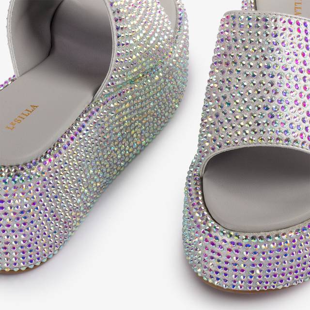 Le Silla Sandalo Zeppa Cristalli Argento