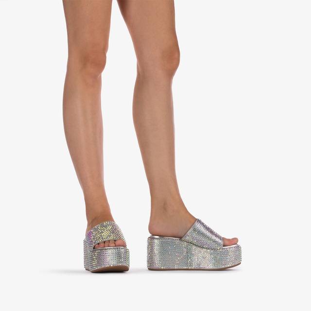 Le Silla Sandalo Zeppa Cristalli Argento