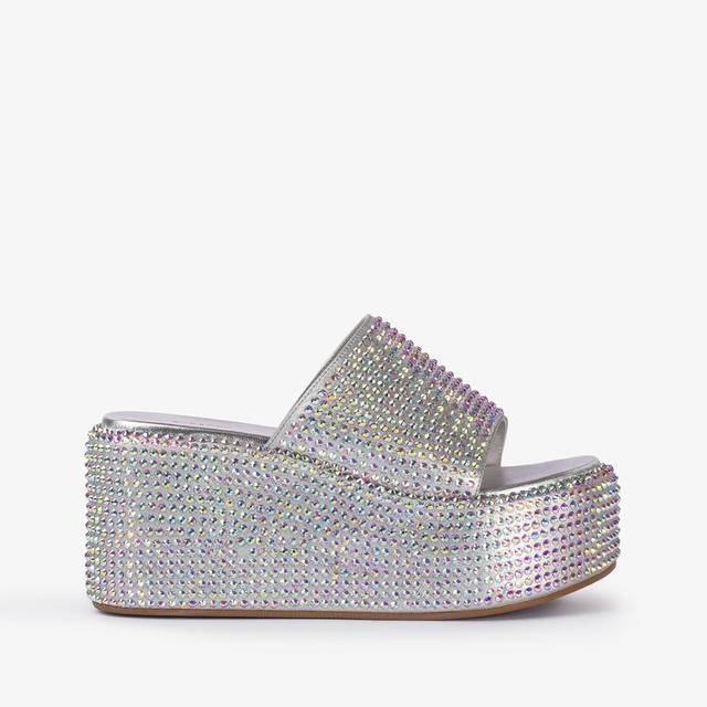 Le Silla Sandalo zeppa cristalli argento
