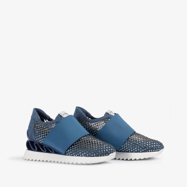 Le Silla Scarpa Running Denim, Rete Blu E Cristalli
