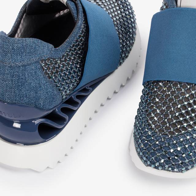 Le Silla Scarpa Running Denim, Rete Blu E Cristalli