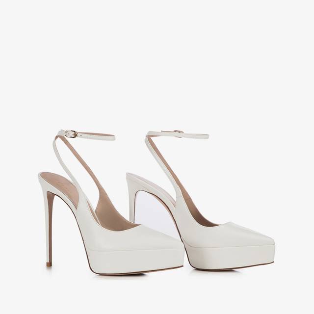 Le Silla Slingback Con Plateau Pelle Bianca Carta