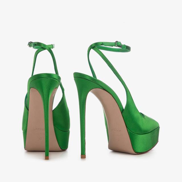 Le Silla Slingback Con Plateau Raso Verde Emerald