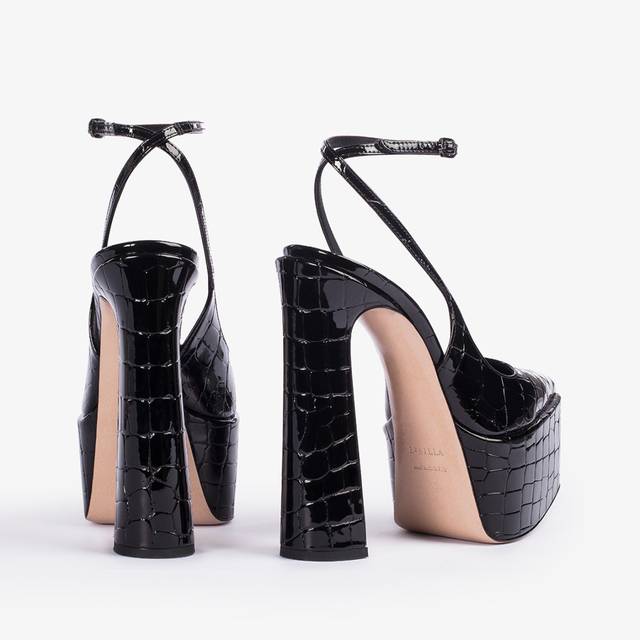 Le Silla Slingback Con Plateau Stampa Cocco Nera