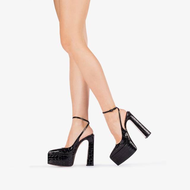 Le Silla Slingback Con Plateau Stampa Cocco Nera