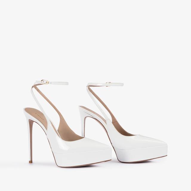 Le Silla Slingback Con Plateau Vernice Bianca