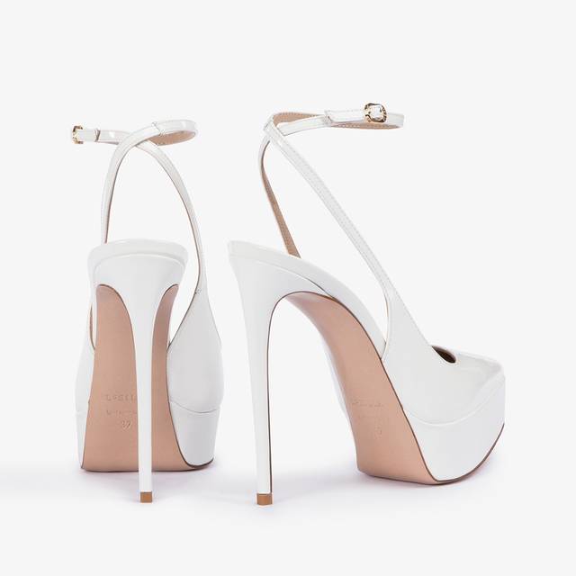 Le Silla Slingback Con Plateau Vernice Bianca