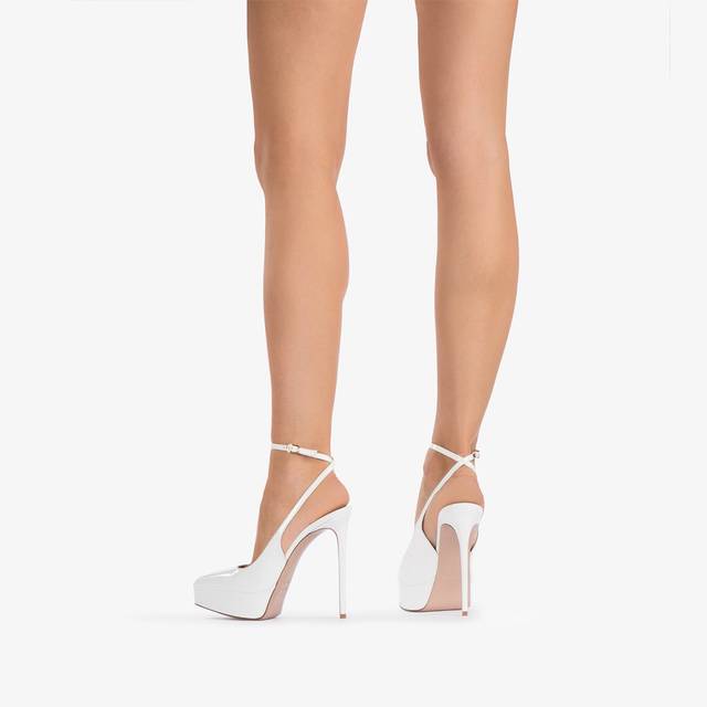 Le Silla Slingback Con Plateau Vernice Bianca