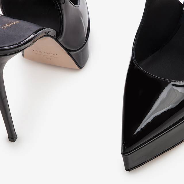 Le Silla Slingback Con Plateau Vernice Nera