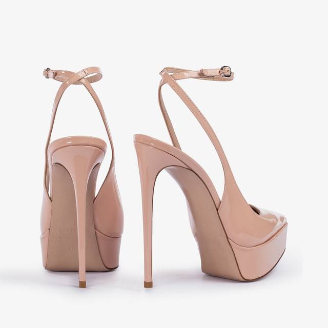 Le Silla Slingback Con Plateau Vernice Nude Skin