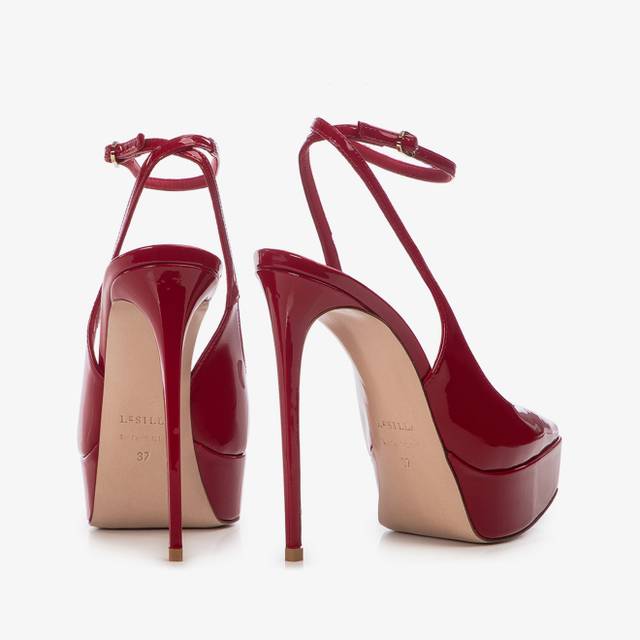 Le Silla Slingback Con Plateau Vernice Rossa