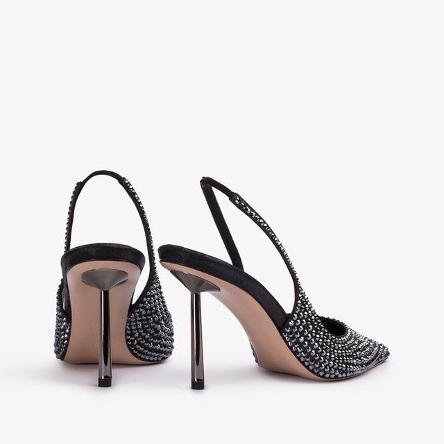 Le Silla Slingback Cristalli Nero Jet